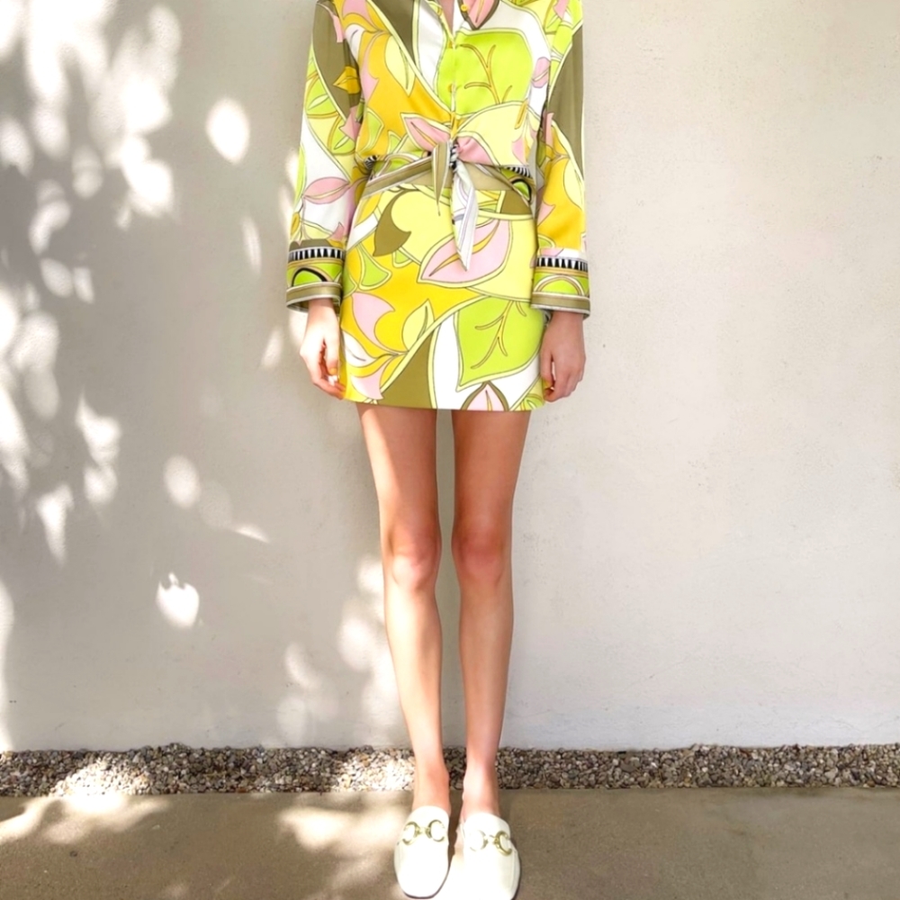Zara Retro Printed Yellow Skirt Size L